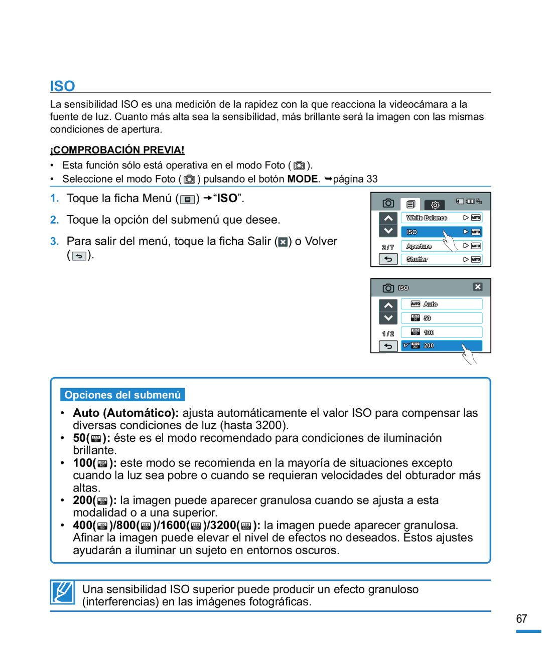 Samsung HMX-R10SP/EDC, HMX-R10BP/EDC manual Iso, 100, 400, 1600  /3200 