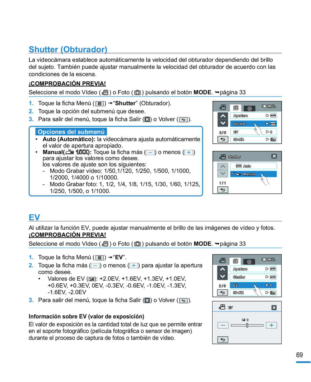 Samsung HMX-R10SP/EDC, HMX-R10BP/EDC manual Shutter Obturador, Manual 