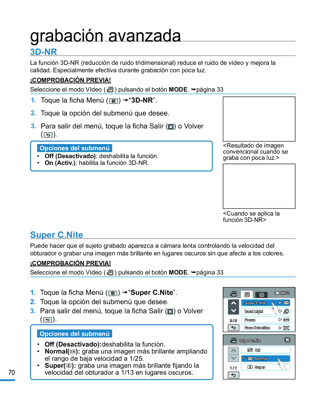 Samsung HMX-R10BP/EDC, HMX-R10SP/EDC manual 3D-NR, Super C.Nite 