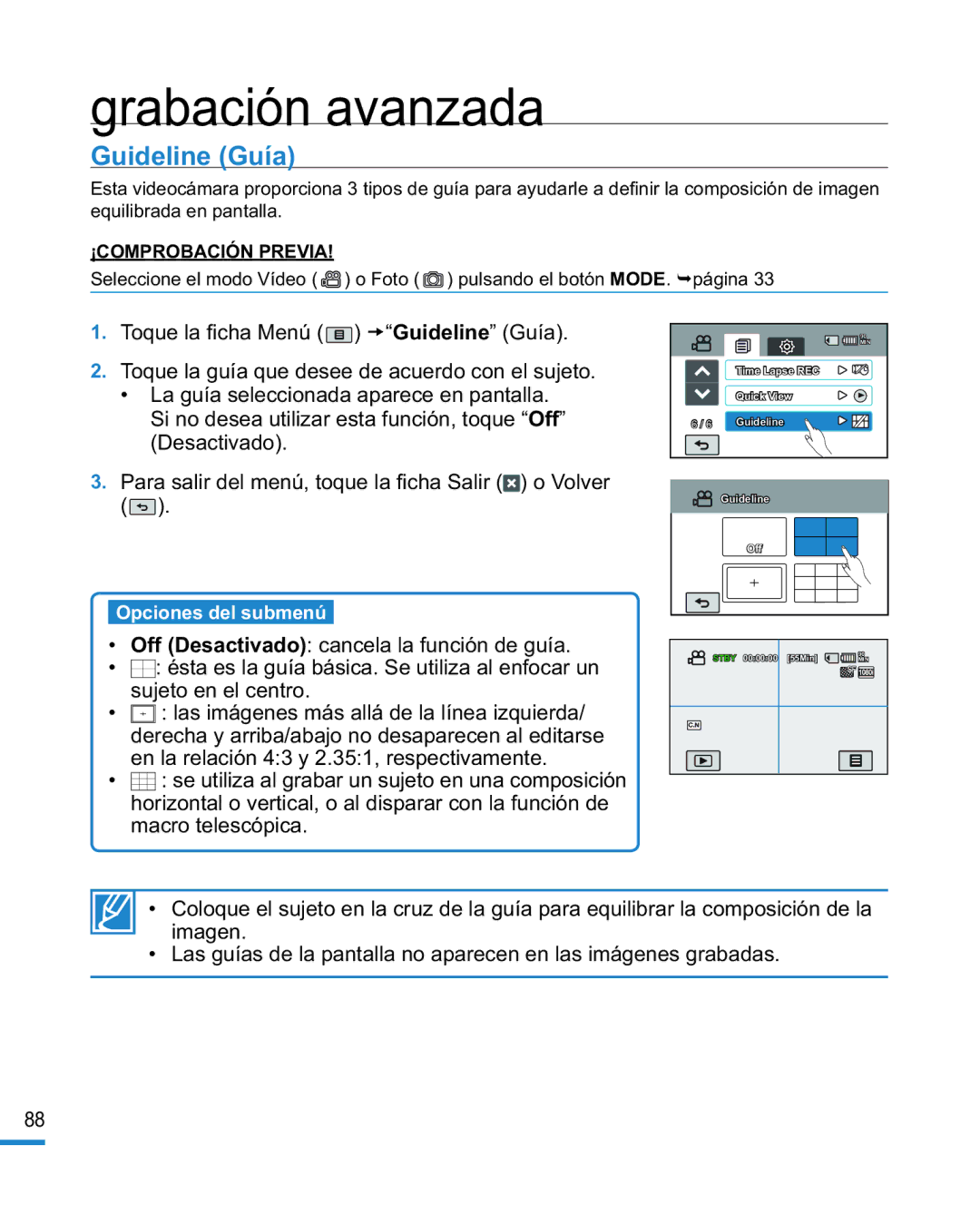 Samsung HMX-R10BP/EDC, HMX-R10SP/EDC manual Guideline Guía 