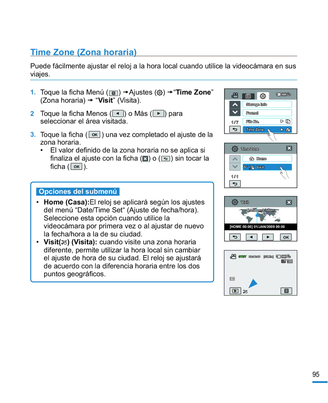 Samsung HMX-R10SP/EDC, HMX-R10BP/EDC manual Time Zone Zona horaria 