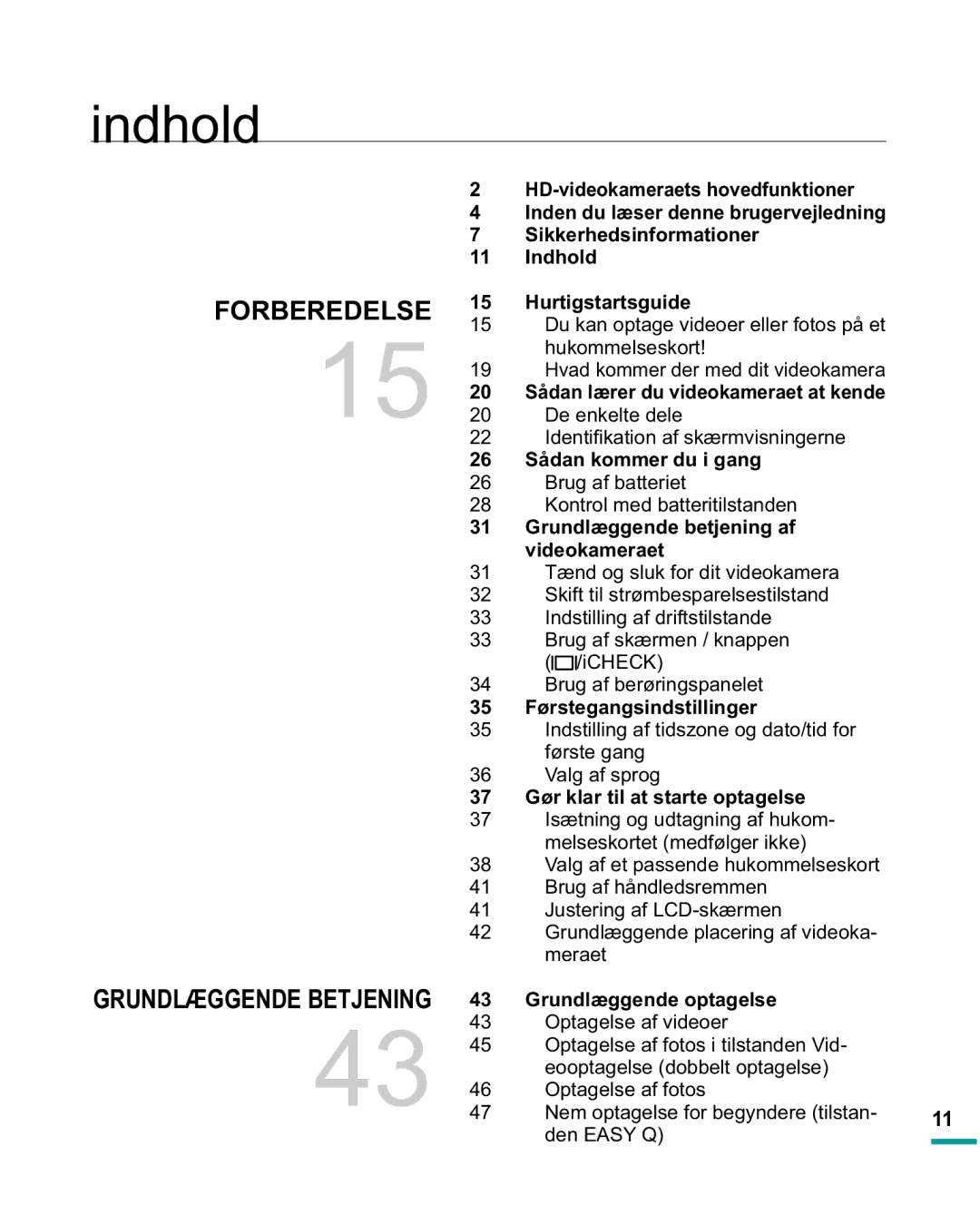 Samsung HMX-R10SP/EDC, HMX-R10BP/EDC manual Indhold 