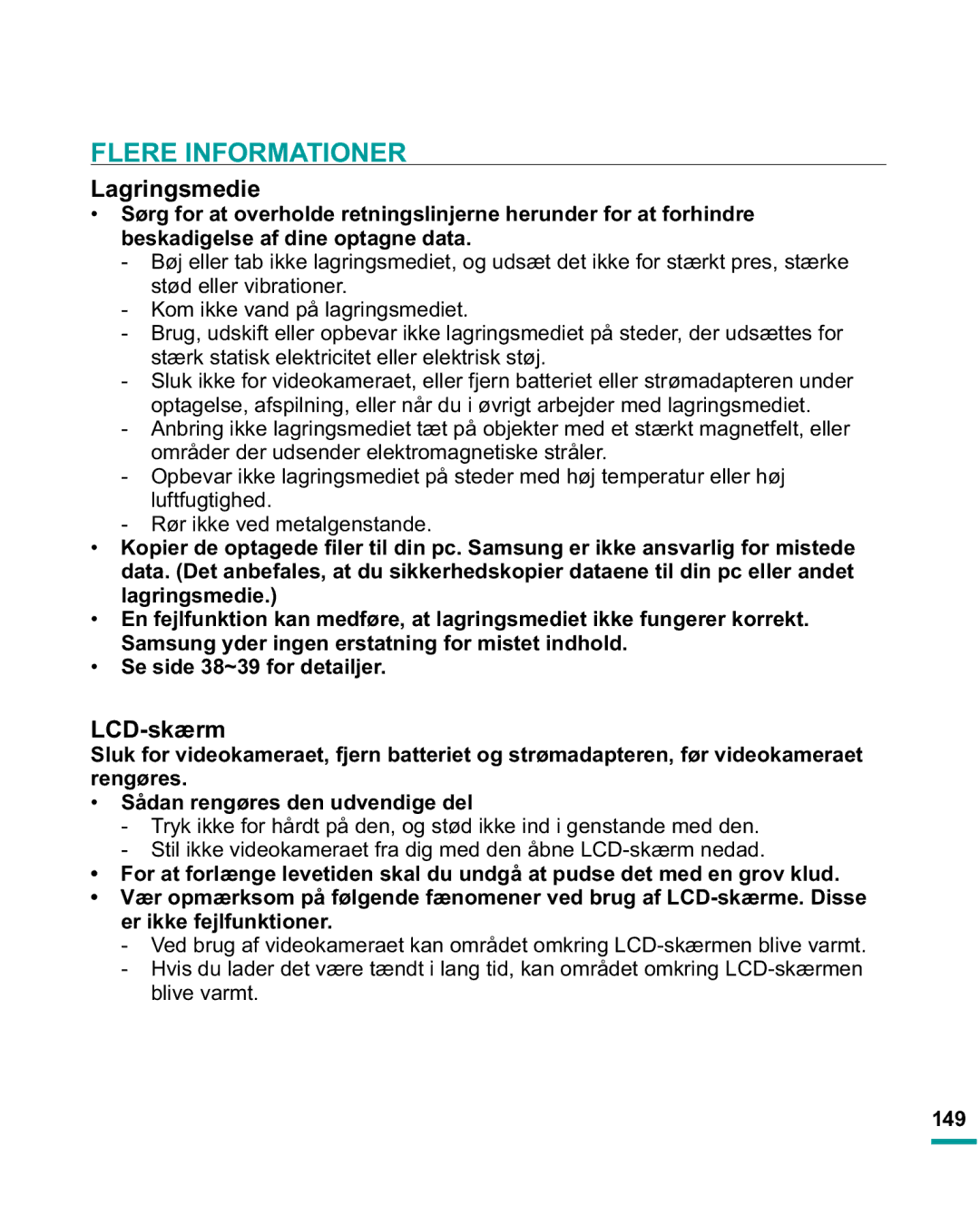 Samsung HMX-R10SP/EDC manual Flere Informationer, Vw UnVwdwlvnHohnwulflwhwHoohuHohnwulvnVw¡M, Blive varmt, 149 