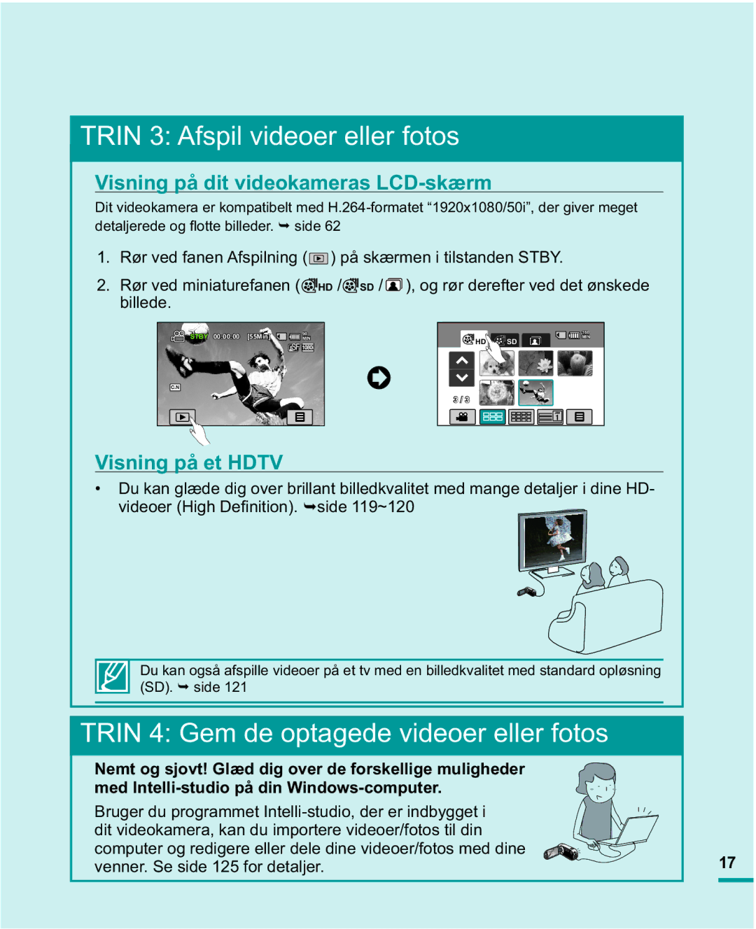 Samsung HMX-R10SP/EDC, HMX-R10BP/EDC manual Visning på dit videokameras LCD-skærm, Visning på et Hdtv 