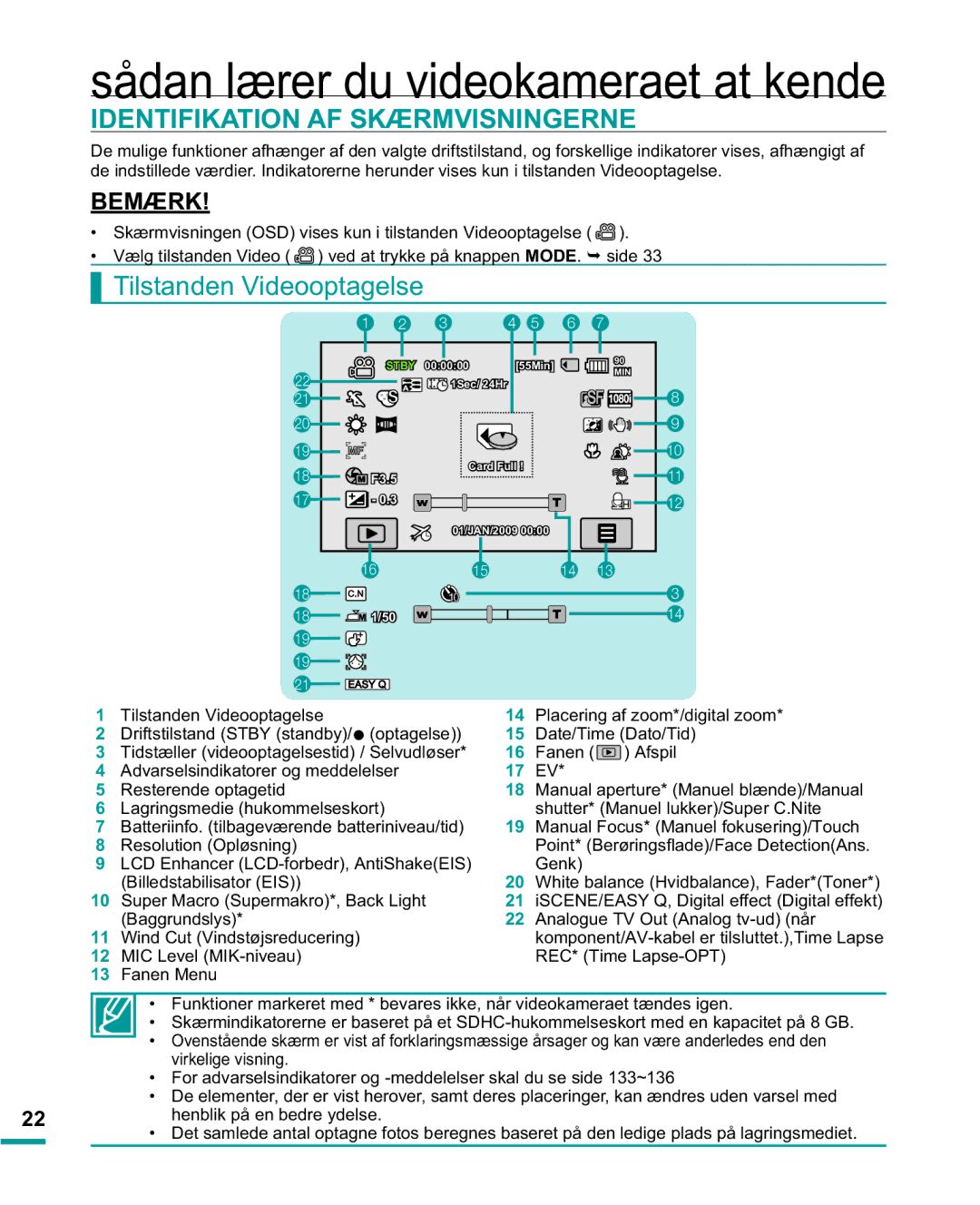 Samsung HMX-R10BP/EDC, HMX-R10SP/EDC manual Identifikation AF Skærmvisningerne 