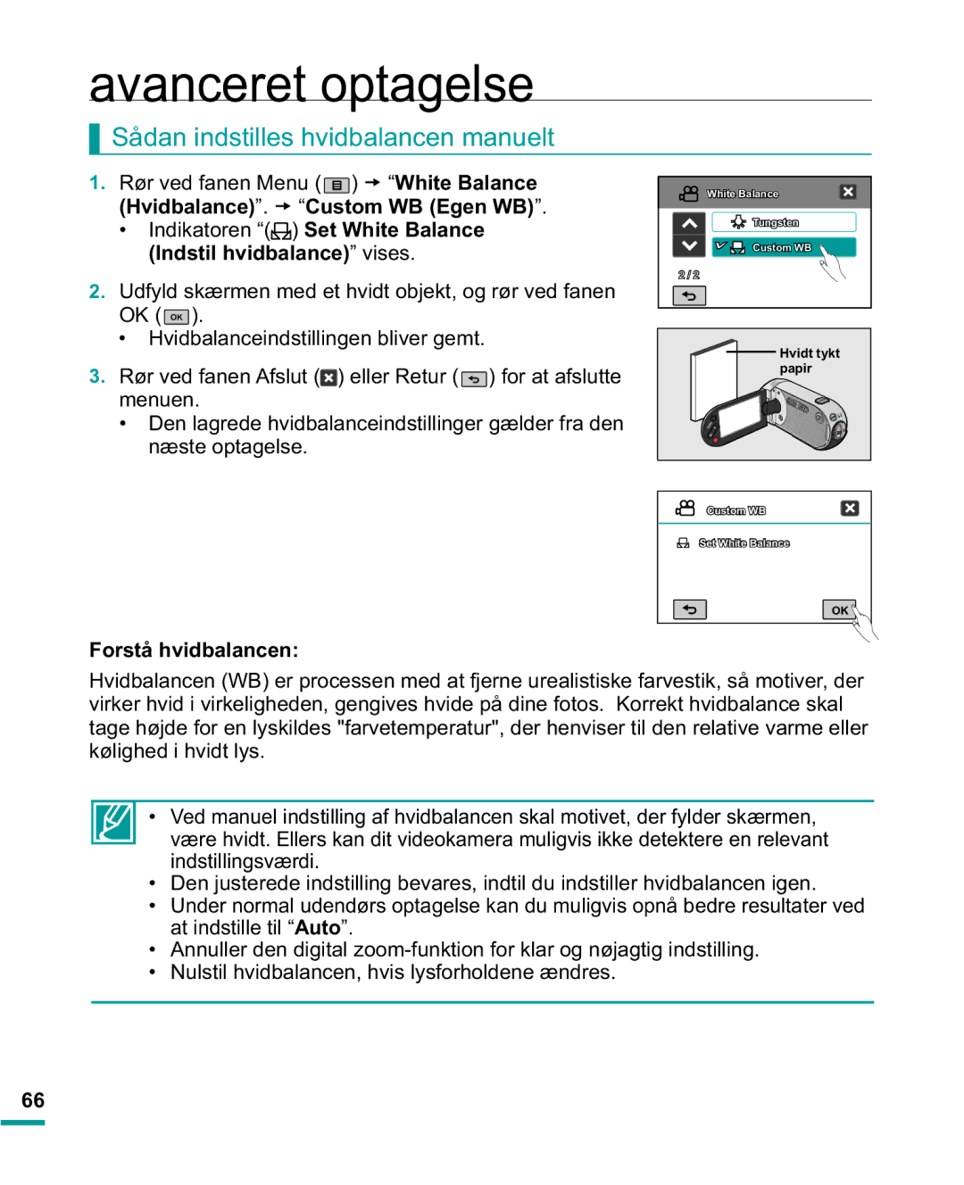 Samsung HMX-R10BP/EDC, HMX-R10SP/EDC manual Sådan indstilles hvidbalancen manuelt, Forstå hvidbalancen 