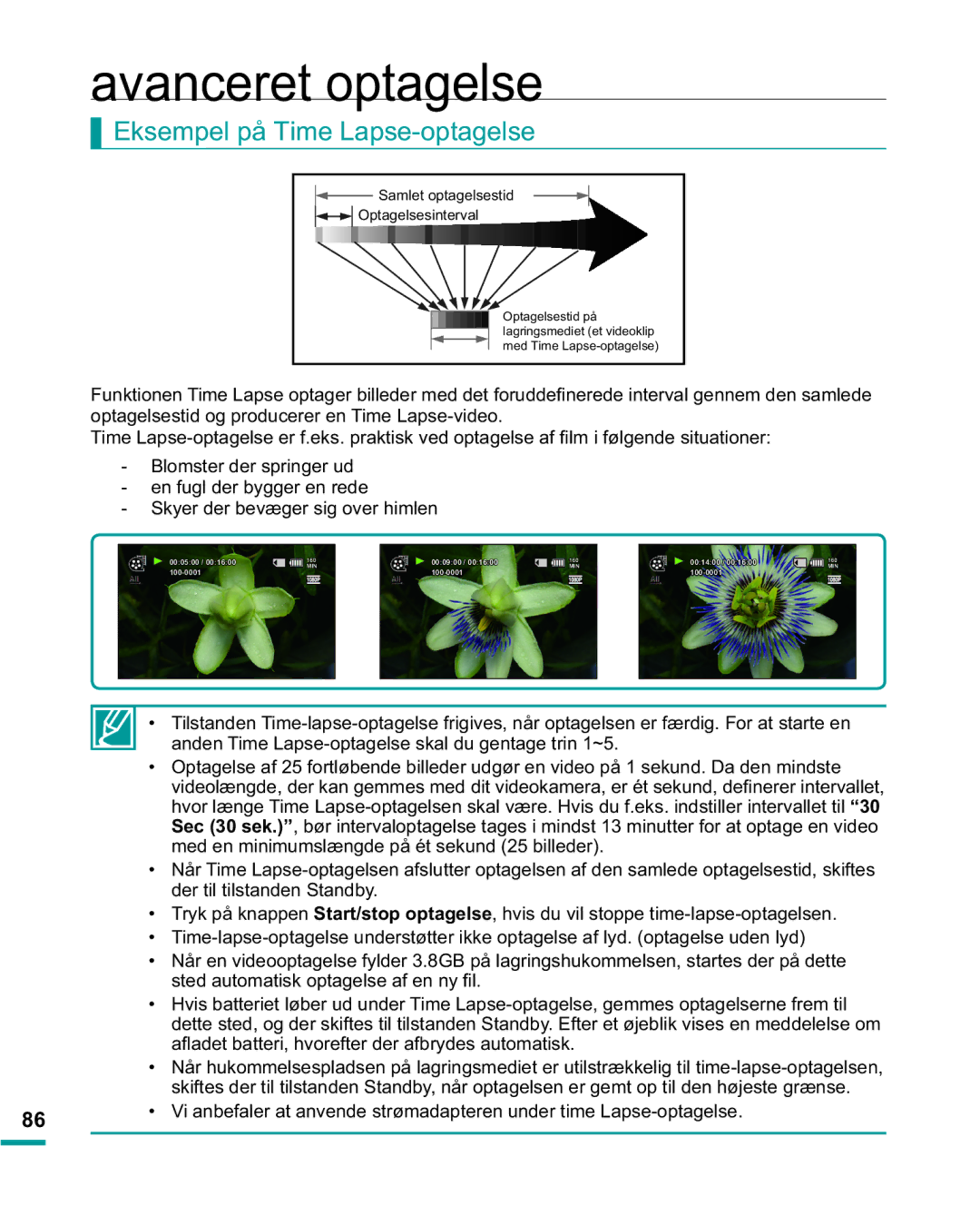Samsung HMX-R10BP/EDC, HMX-R10SP/EDC manual Eksempel på Time Lapse-optagelse,  6N\HUGHUEHY JHUVLJRYHUKLPOHQ 