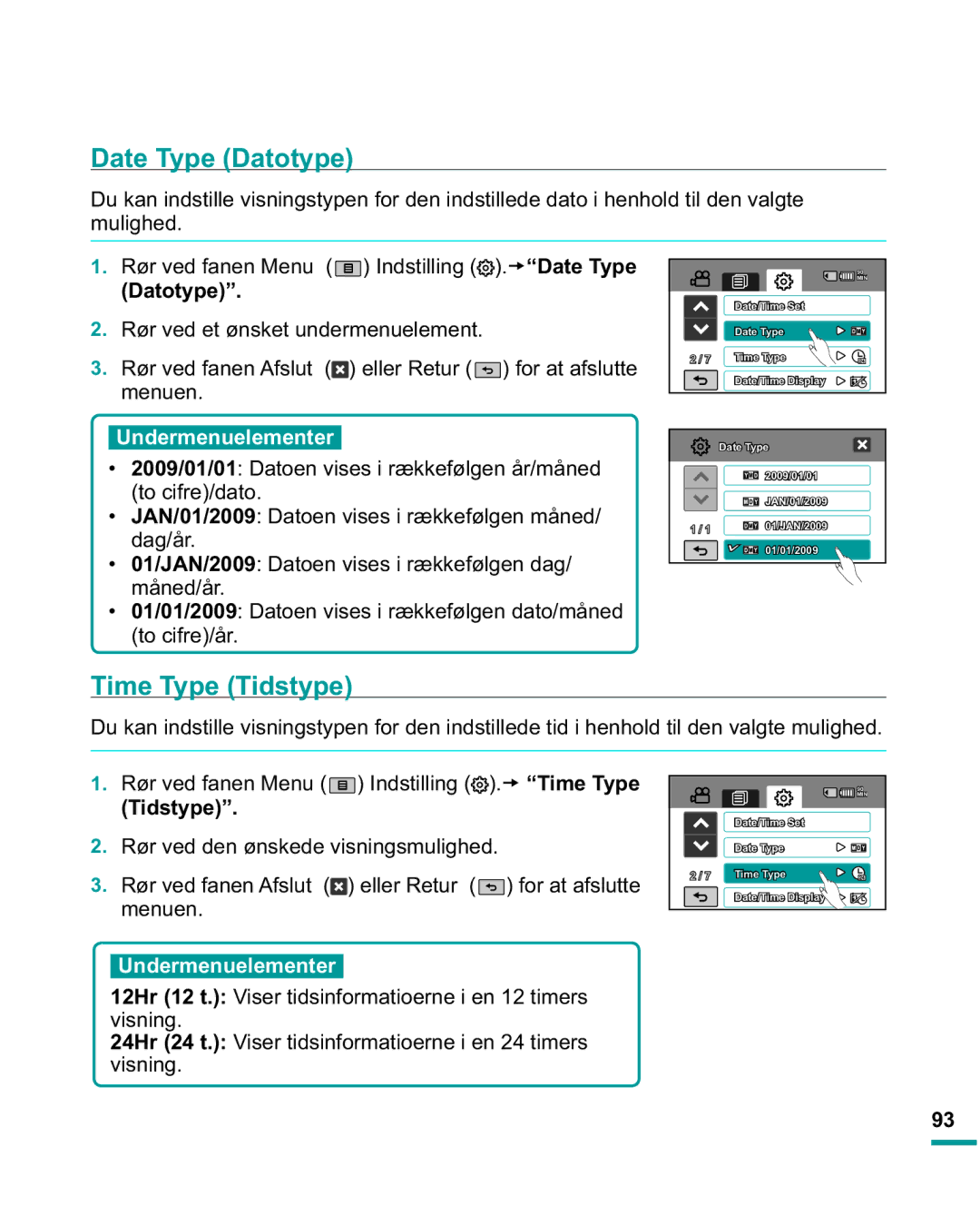 Samsung HMX-R10SP/EDC, HMX-R10BP/EDC manual Date Type Datotype, Time Type Tidstype, To cifre/år 