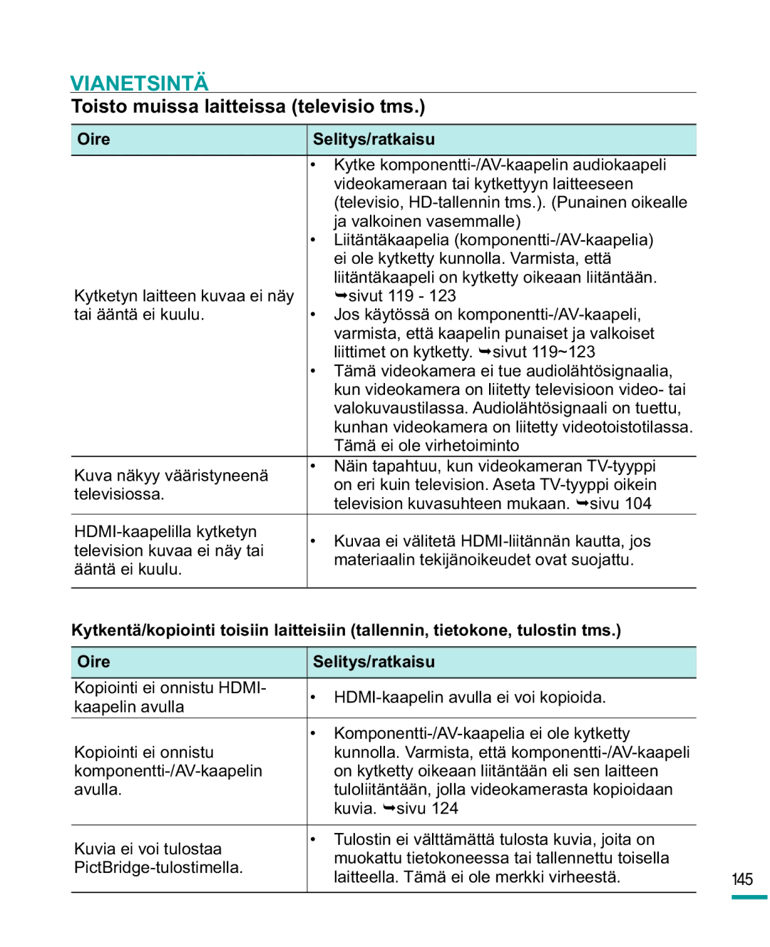 Samsung HMX-R10SP/EDC, HMX-R10BP/EDC manual Toisto muissa laitteissa televisio tms 