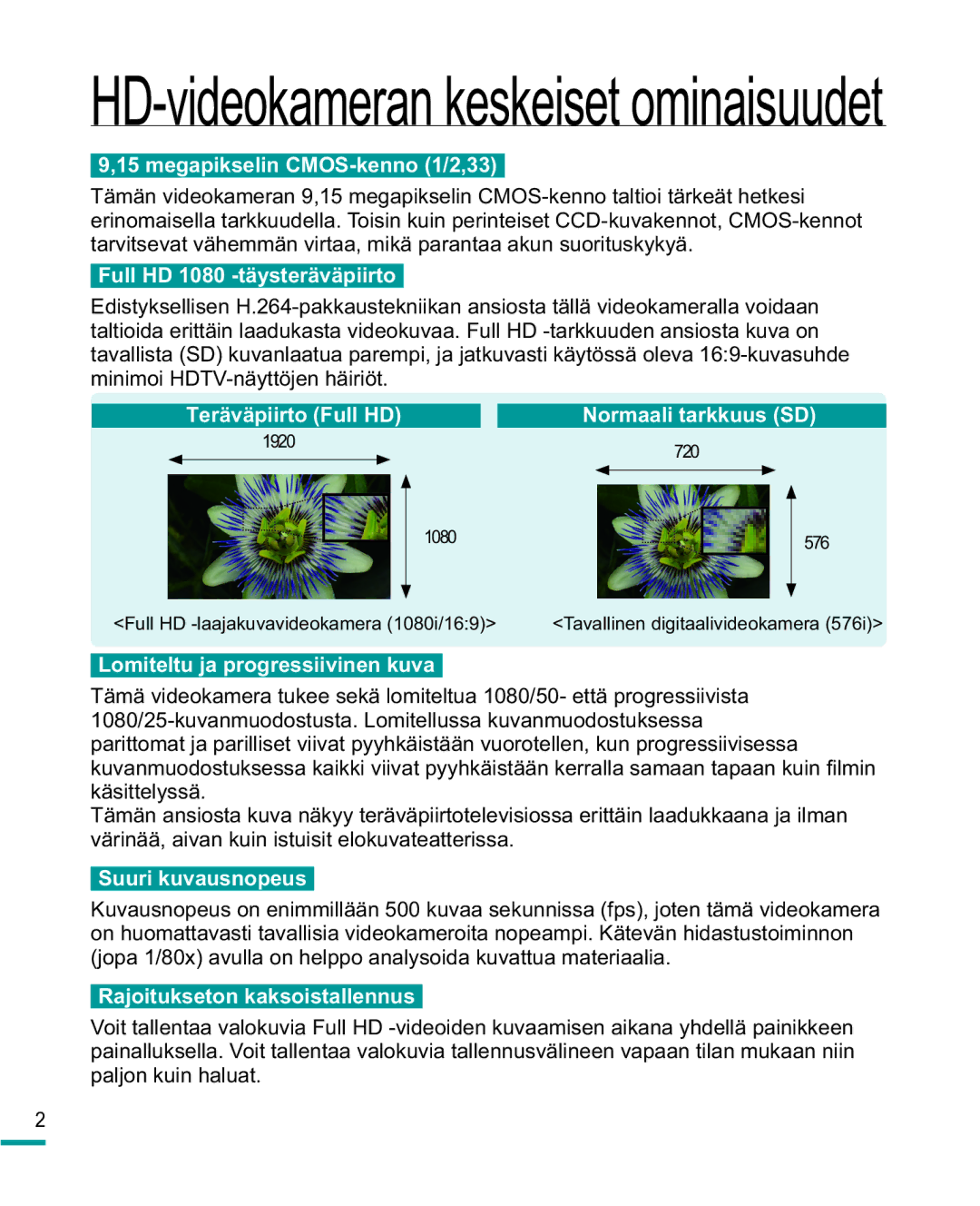 Samsung HMX-R10BP/EDC Megapikselin CMOS-kenno 1/2,33, Full HD 1080 -täysteräväpiirto, Lomiteltu ja progressiivinen kuva 