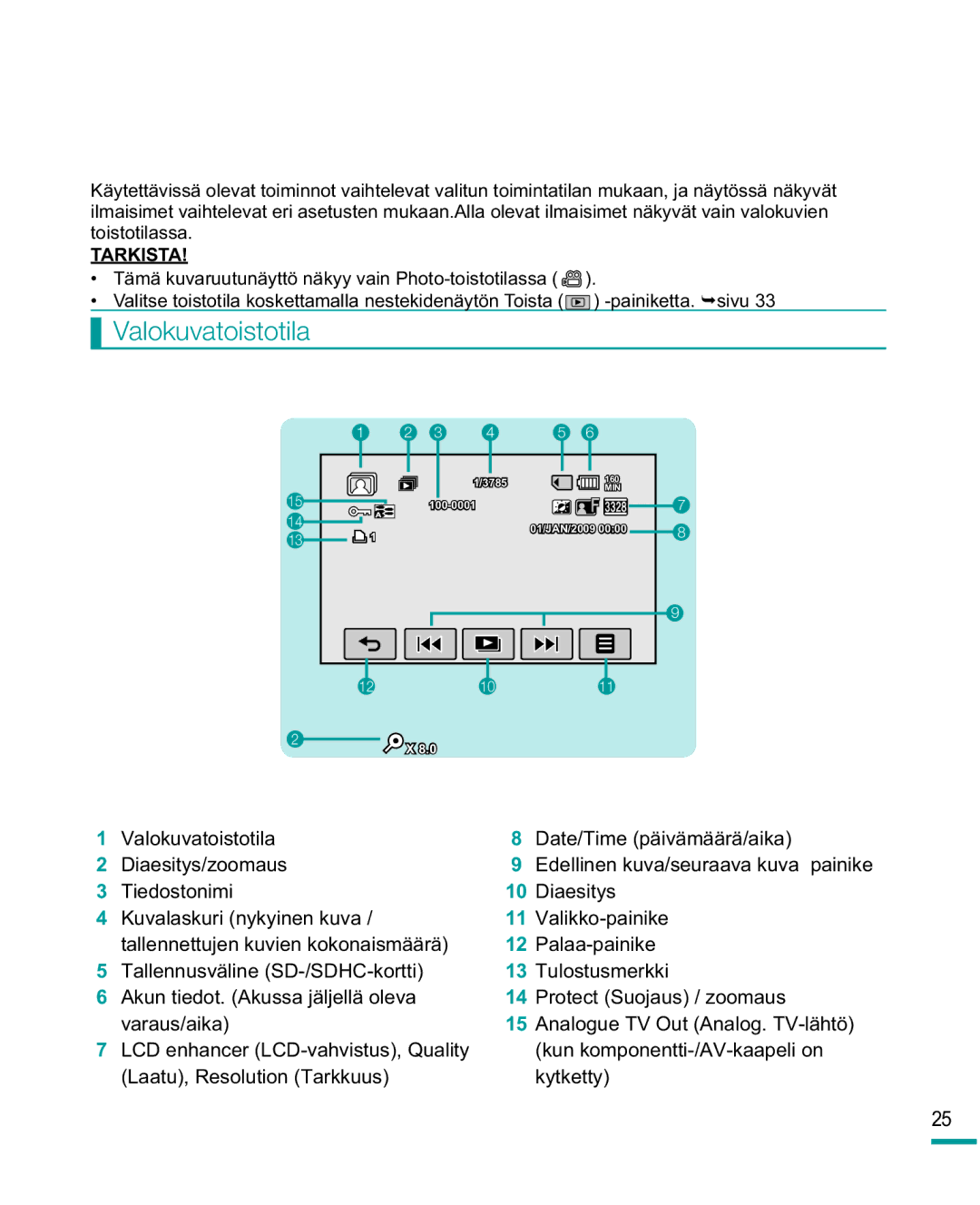 Samsung HMX-R10SP/EDC, HMX-R10BP/EDC manual Valokuvatoistotila 