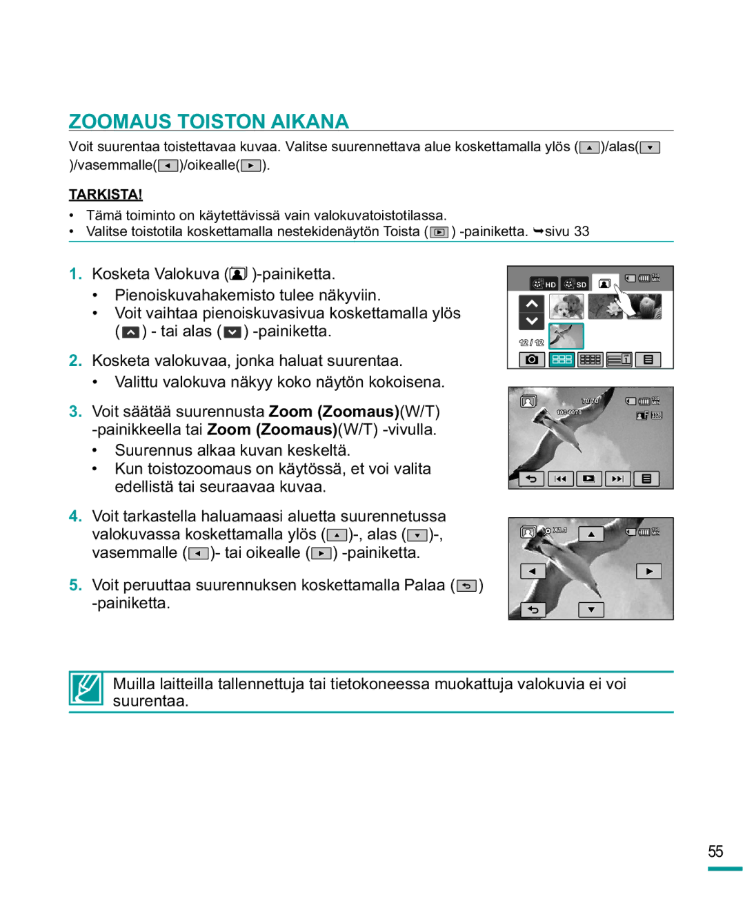 Samsung HMX-R10SP/EDC, HMX-R10BP/EDC manual Zoomaus Toiston Aikana 