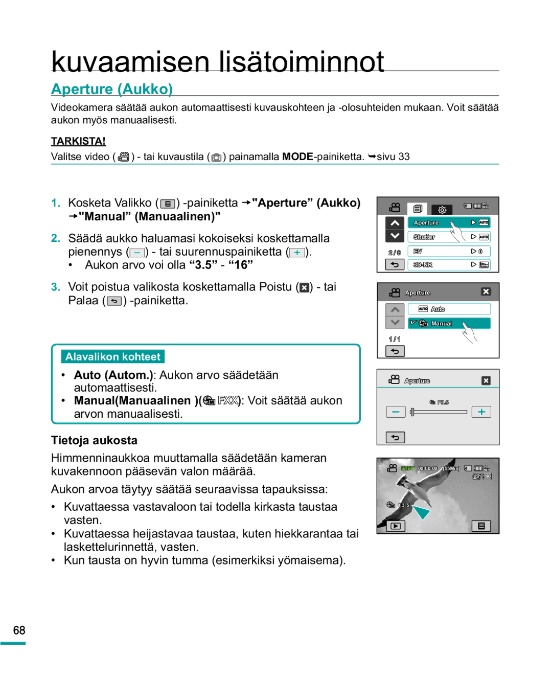 Samsung HMX-R10BP/EDC, HMX-R10SP/EDC manual Aperture Aukko 