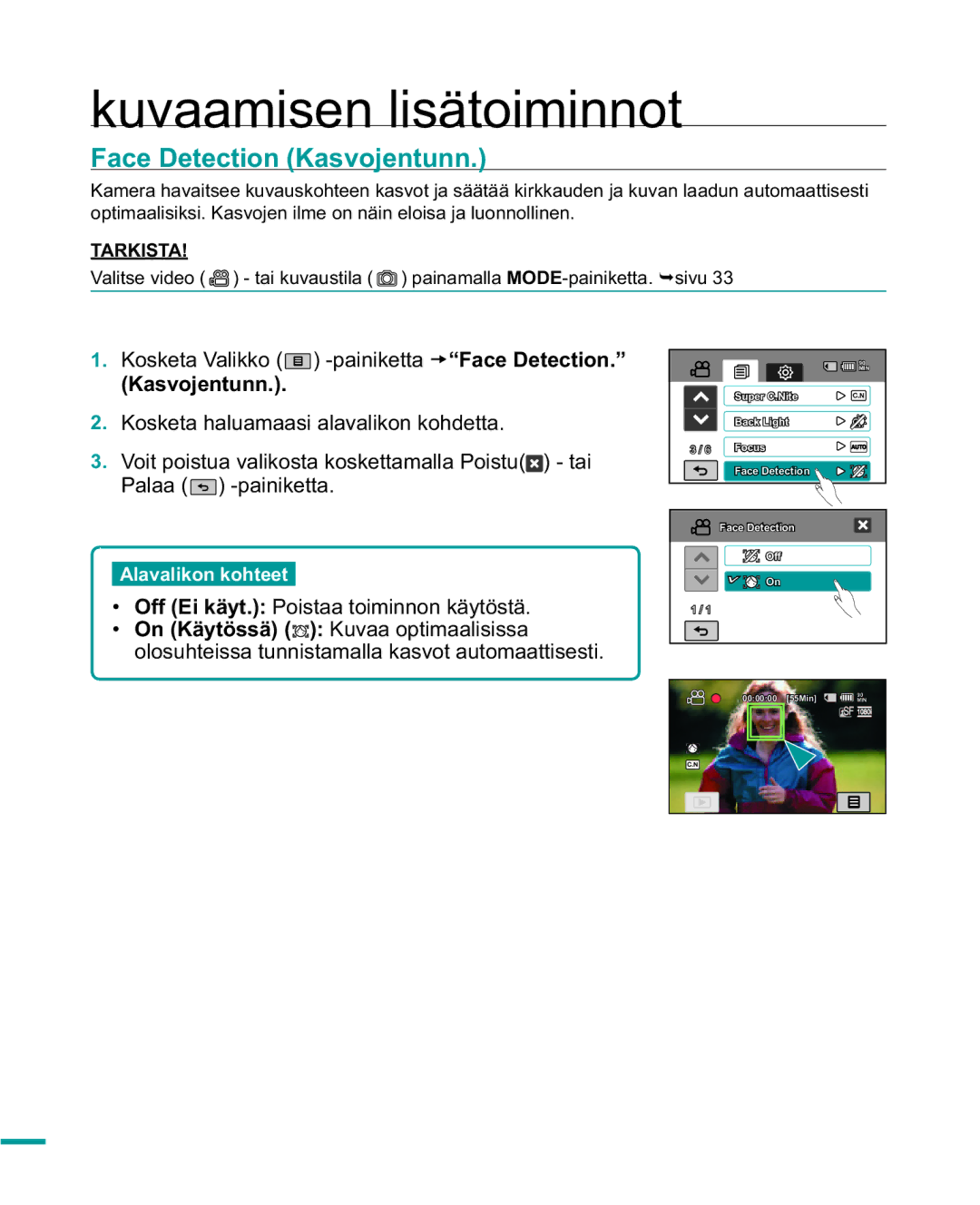 Samsung HMX-R10BP/EDC, HMX-R10SP/EDC manual Face Detection Kasvojentunn 