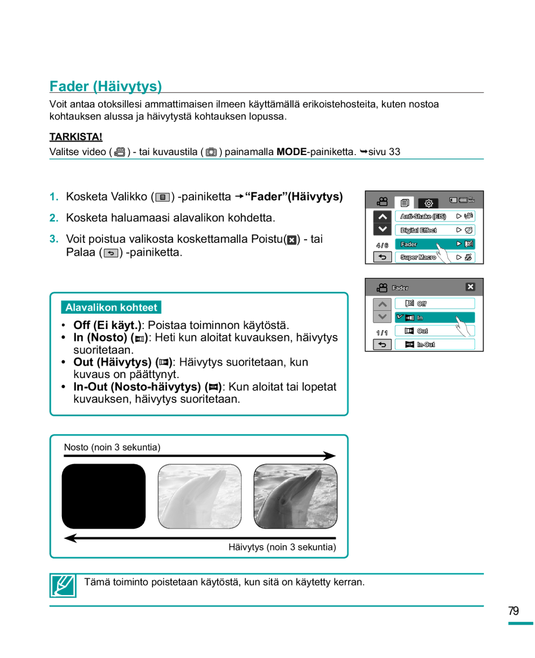 Samsung HMX-R10SP/EDC, HMX-R10BP/EDC manual Fader Häivytys 