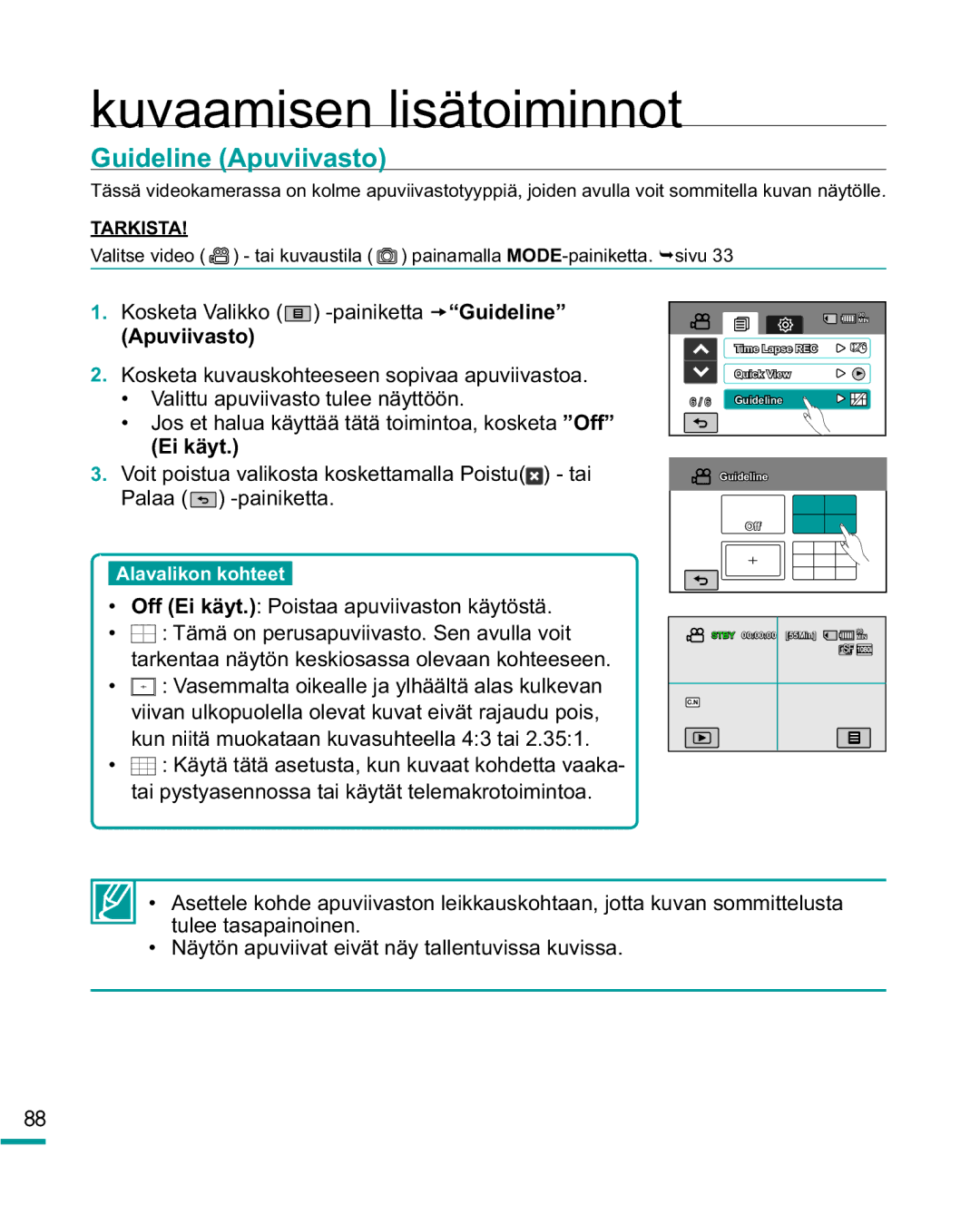 Samsung HMX-R10BP/EDC, HMX-R10SP/EDC manual Guideline Apuviivasto 