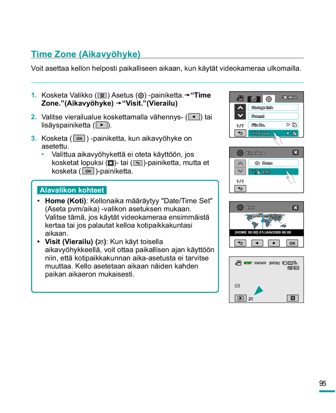 Samsung HMX-R10SP/EDC, HMX-R10BP/EDC manual Time Zone Aikavyöhyke 