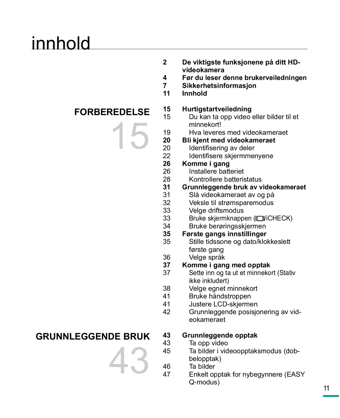 Samsung HMX-R10SP/EDC, HMX-R10BP/EDC manual Innhold 