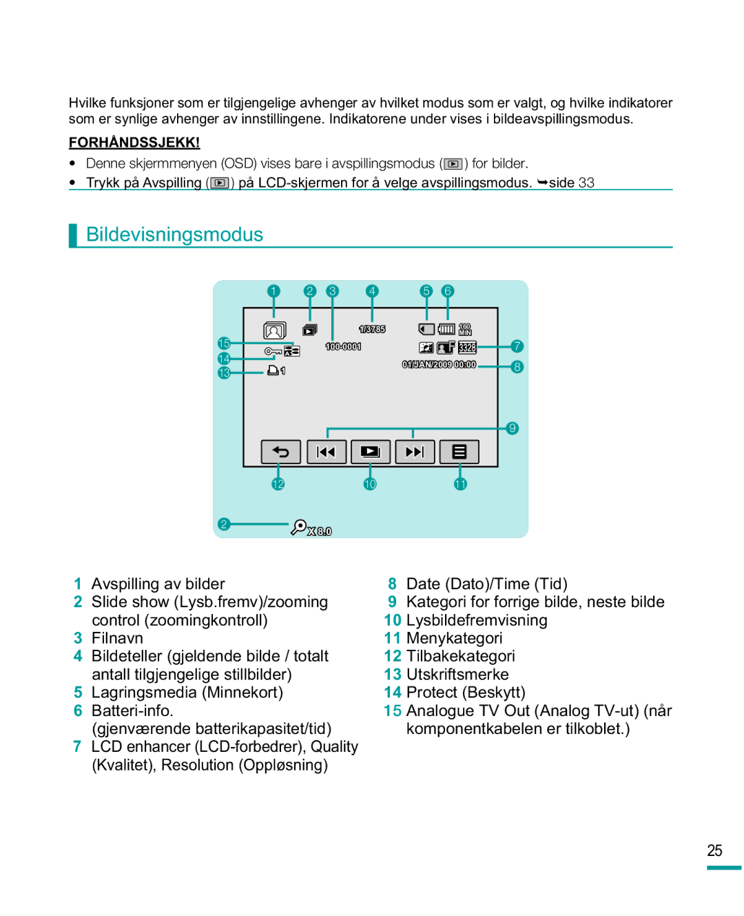 Samsung HMX-R10SP/EDC, HMX-R10BP/EDC manual Bildevisningsmodus, Avspilling av bilder, FrqwuroRrplqjnrqwuroo 