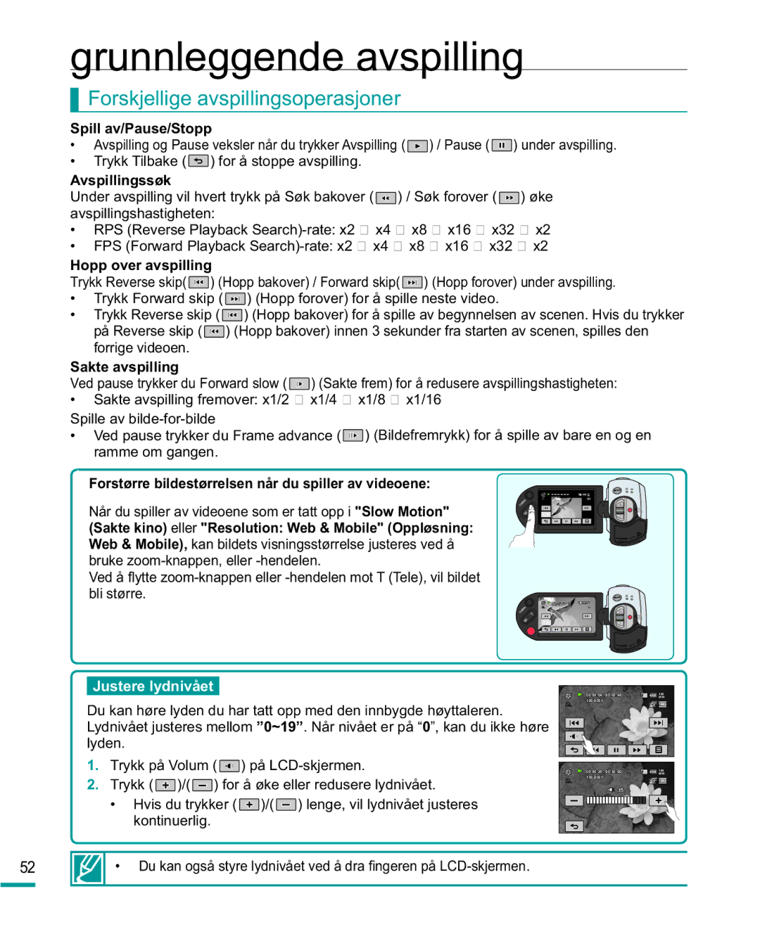 Samsung HMX-R10BP/EDC, HMX-R10SP/EDC manual Forskjellige avspillingsoperasjoner 