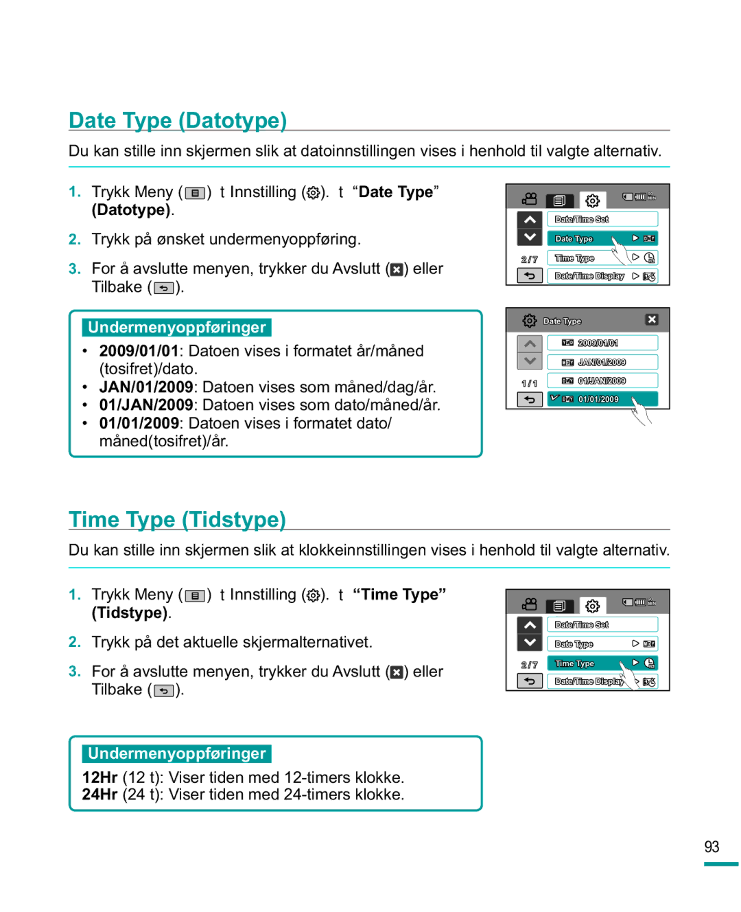 Samsung HMX-R10SP/EDC, HMX-R10BP/EDC manual Date Type Datotype, Time Type Tidstype 