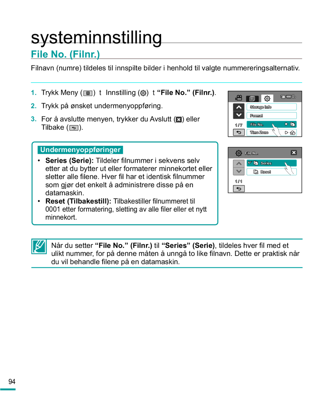 Samsung HMX-R10BP/EDC, HMX-R10SP/EDC manual File No. Filnr, Minnekort 