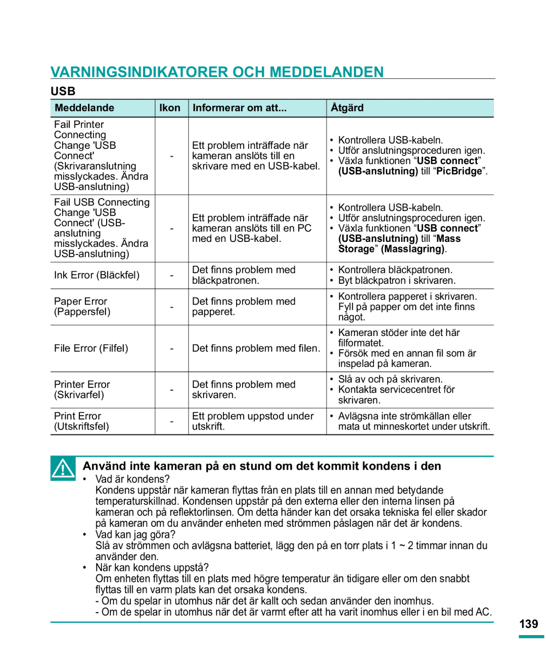 Samsung HMX-R10SP/EDC manual 86%, 139, 6WRUDJH Masslagring, $QYlQGLQWHNDPHUDQSnHQVWXQGRPGHWNRPPLWNRQGHQVLGHQ 