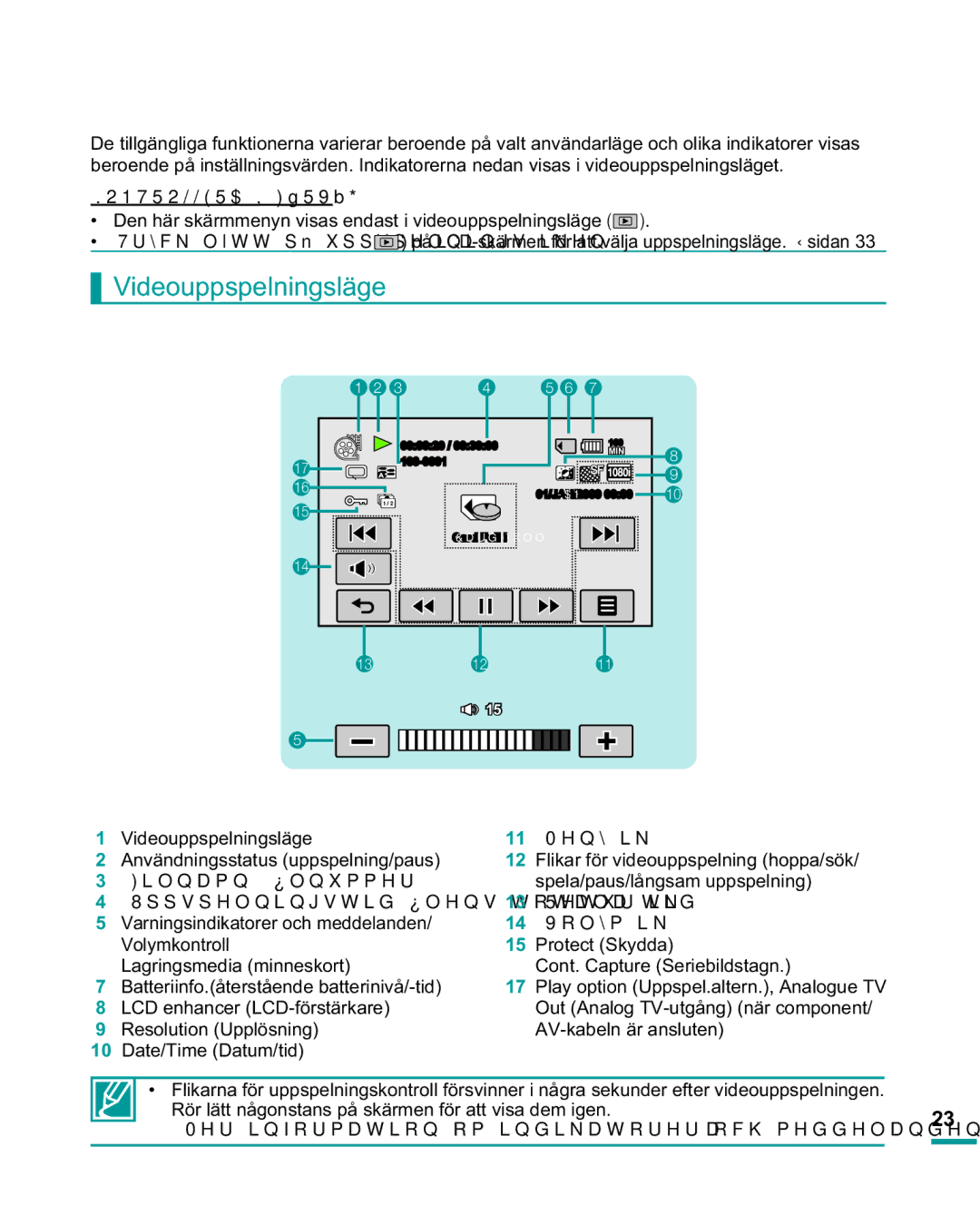 Samsung HMX-R10SP/EDC, HMX-R10BP/EDC manual Videouppspelningsläge, Den här skärmmenyn visas endast i videouppspelningsläge 