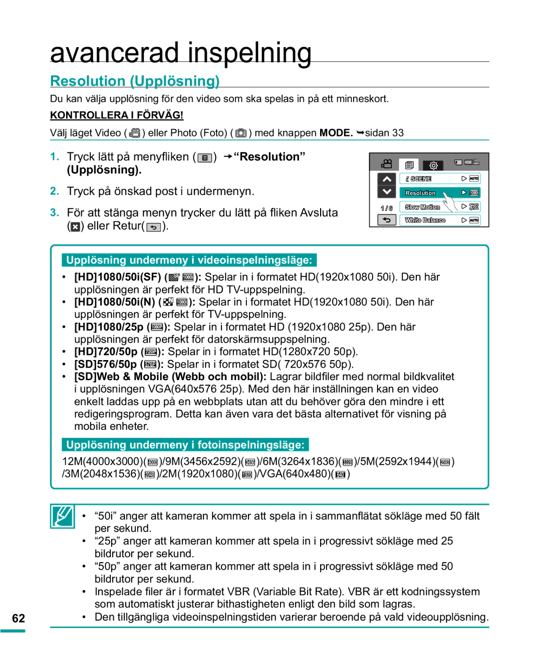 Samsung HMX-R10BP/EDC, HMX-R10SP/EDC manual 5HVROXWLRQ8SSOVQLQJ, Eller Retur 