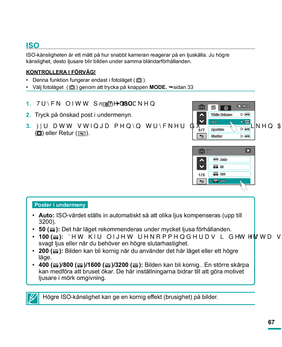 Samsung HMX-R10SP/EDC, HMX-R10BP/EDC manual Iso, 100, 200, 800, 400 