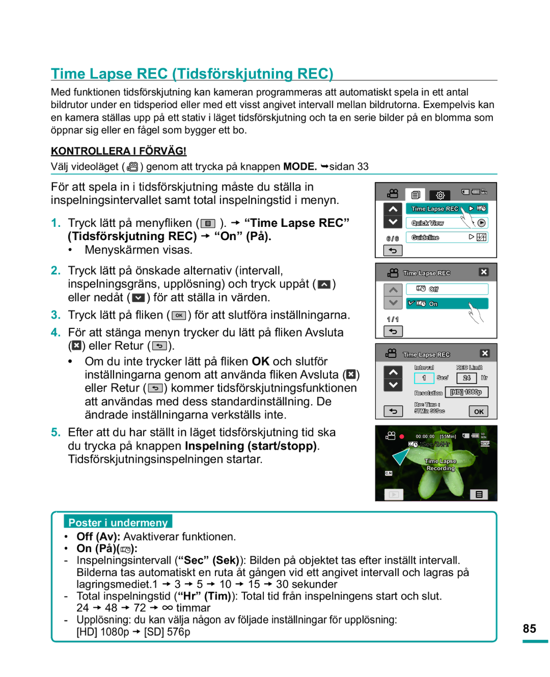 Samsung HMX-R10SP/EDC, HMX-R10BP/EDC manual 7LPH/DSVH5&7LGVIUVNMXWQLQJ5&, On På  