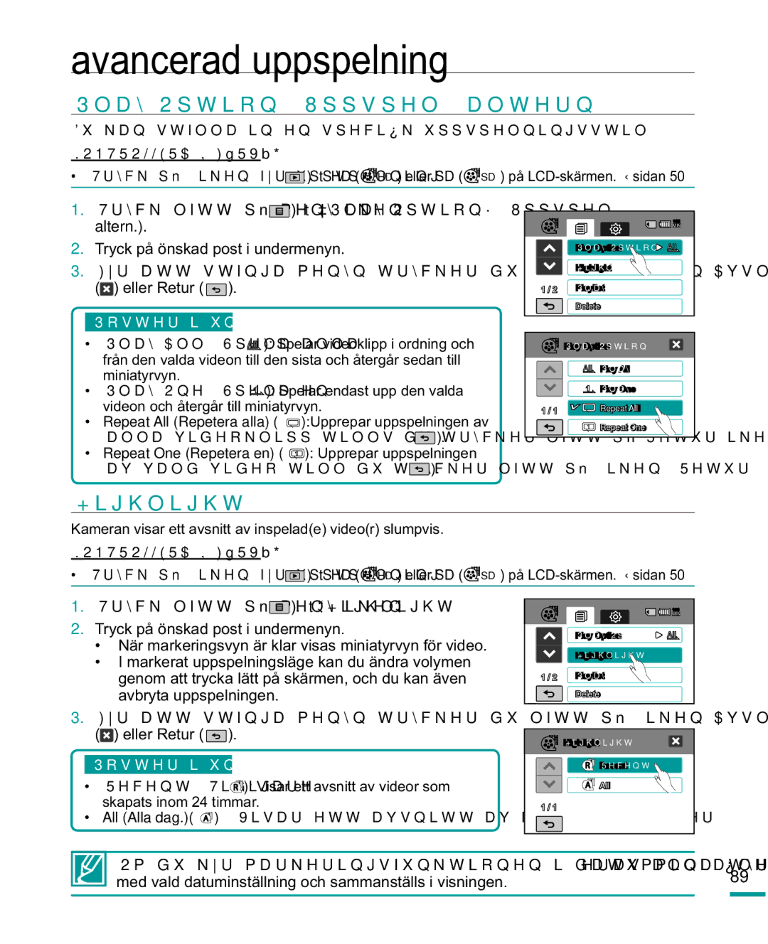 Samsung HMX-R10SP/EDC, HMX-R10BP/EDC manual +Ljkoljkw, Repeat All Repetera alla, All Alla dag 