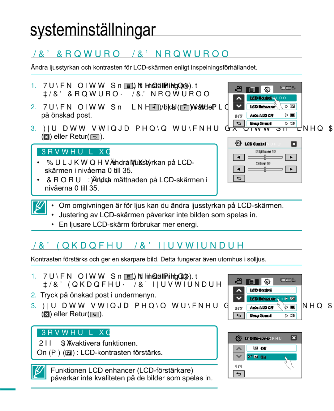 Samsung HMX-R10BP/EDC manual &Rqwuro/&Nrqwuroo, QKDQFHU/&IUVWlUNDUH, 7U\FNOlWWSnÀLNHQPHQ\ t inställning .t 