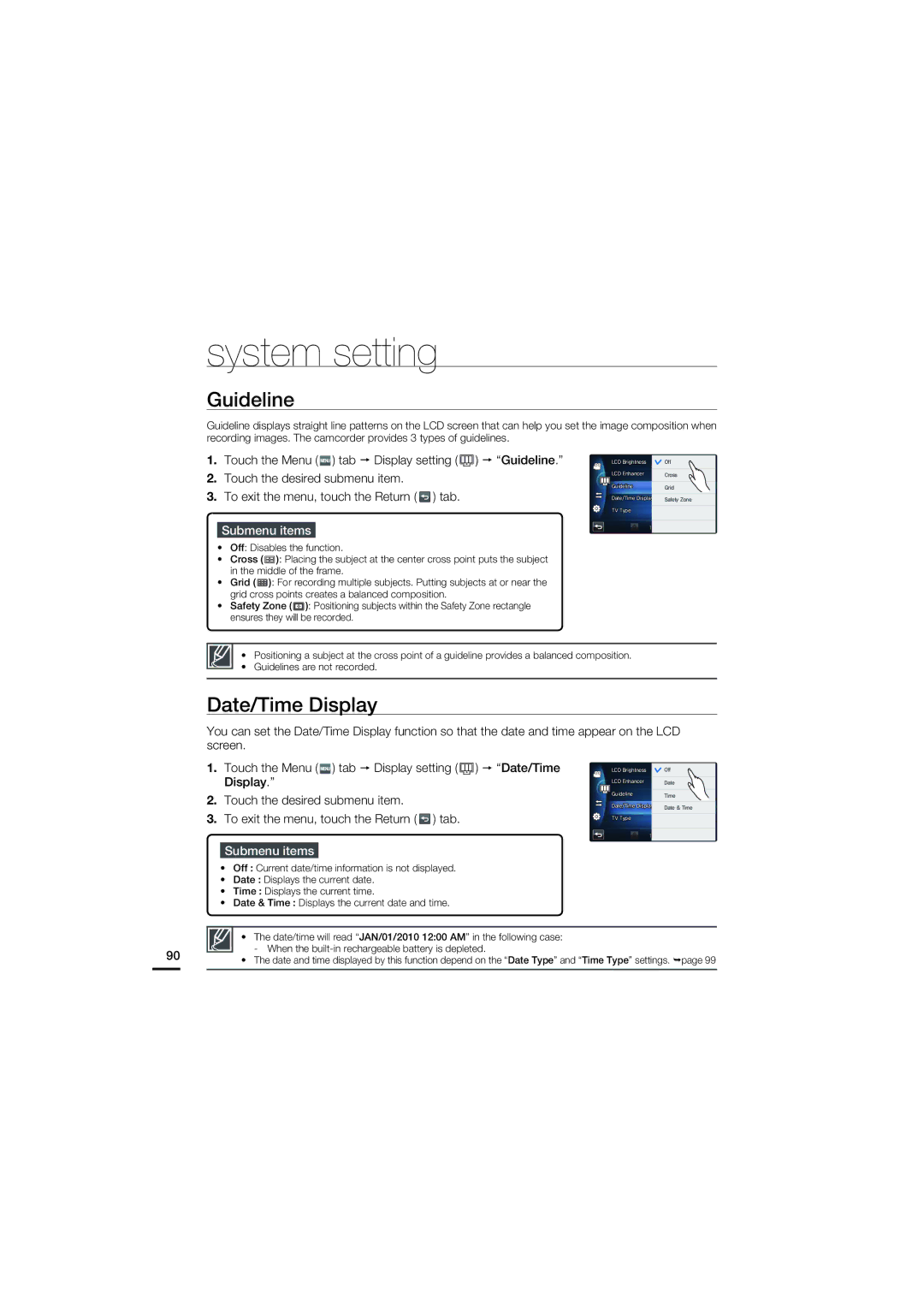 Samsung HMX-S16, HMX-S10, HMX-S15 user manual Guideline, Date/Time Display 