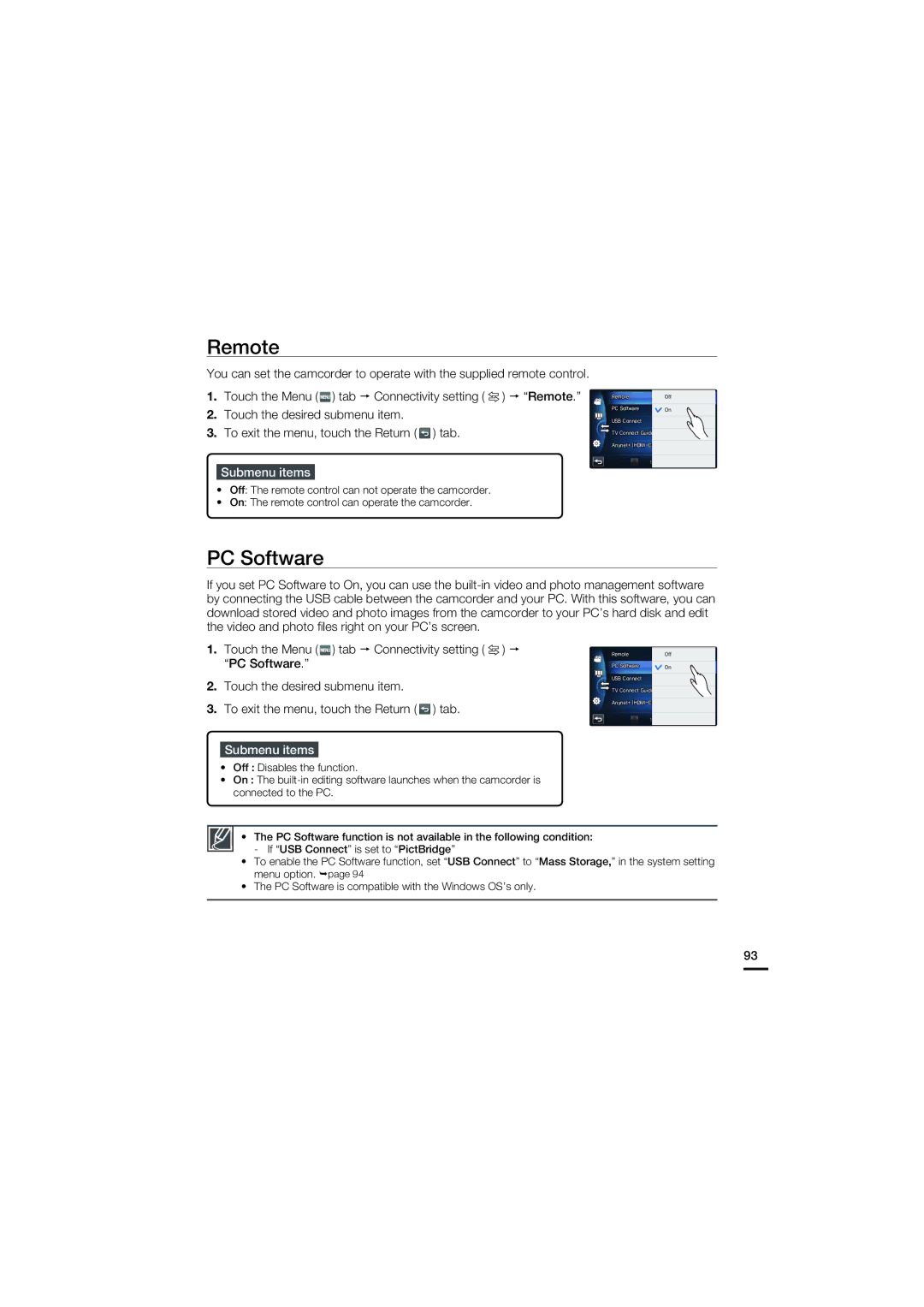 Samsung HMX-S16, HMX-S10, HMX-S15 user manual Remote, PC Software 