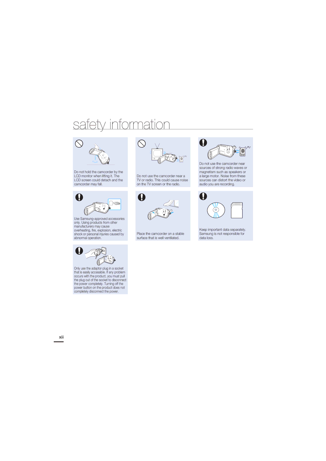 Samsung HMX-S10, HMX-S16, HMX-S15 user manual Xii 