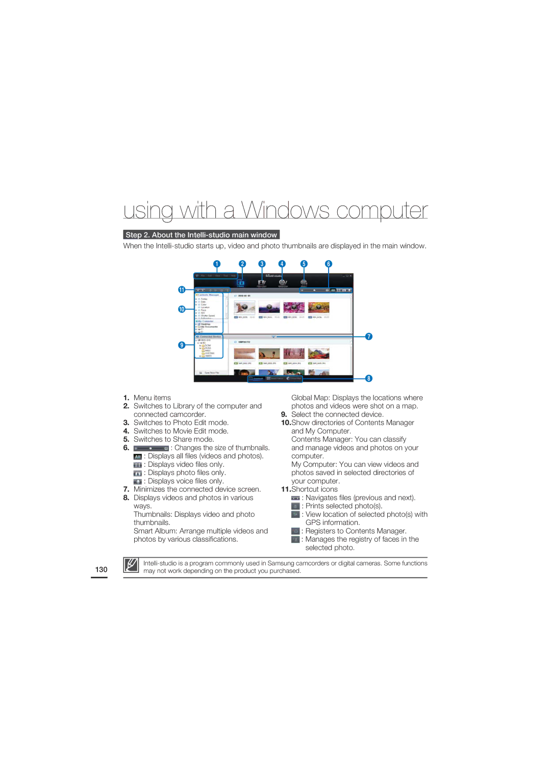 Samsung HMX-S15, HMX-S10, HMX-S16 user manual About the Intelli-studio main window, 3 4 5 