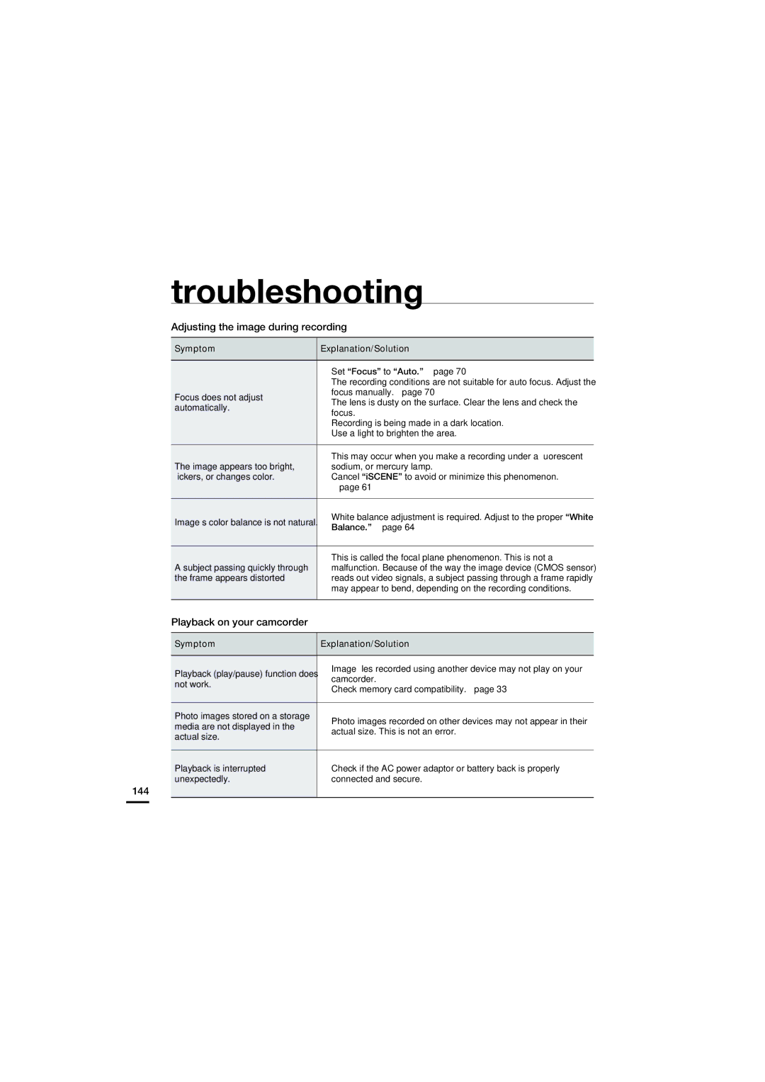 Samsung HMX-S16, HMX-S10, HMX-S15 user manual Adjusting the image during recording, Playback on your camcorder, 144 