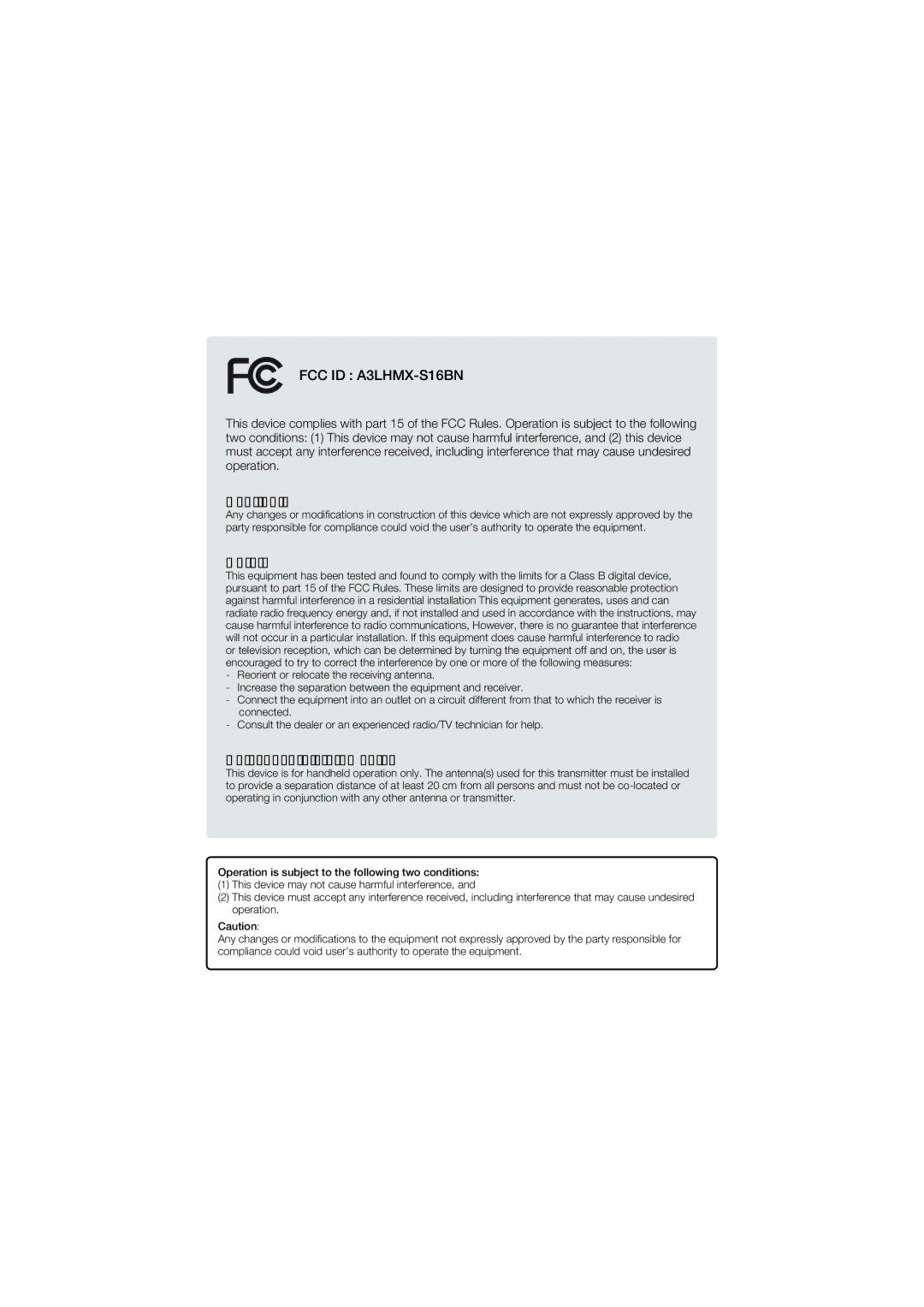 Samsung HMX-S16, HMX-S10, HMX-S15 user manual RF exposure statements 