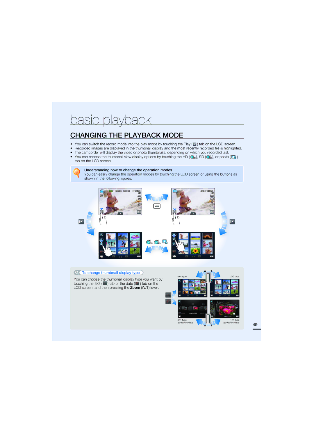 Samsung HMX-S15, HMX-S10, HMX-S16 user manual Basic playback, Changing the Playback Mode 