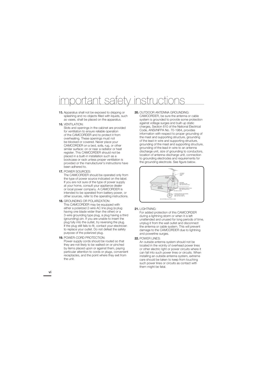 Samsung HMX-S10, HMX-S16, HMX-S15 user manual Ventilation 