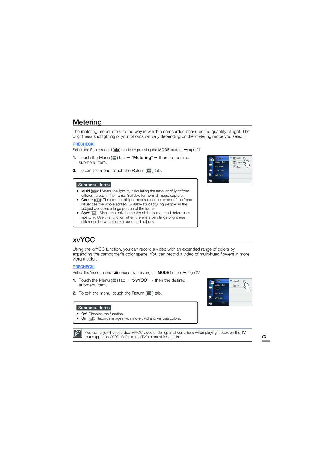 Samsung HMX-S15, HMX-S10, HMX-S16 user manual Metering, XvYCC 