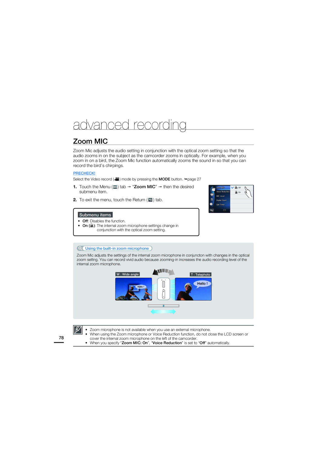 Samsung HMX-S16, HMX-S10, HMX-S15 user manual Zoom MIC 