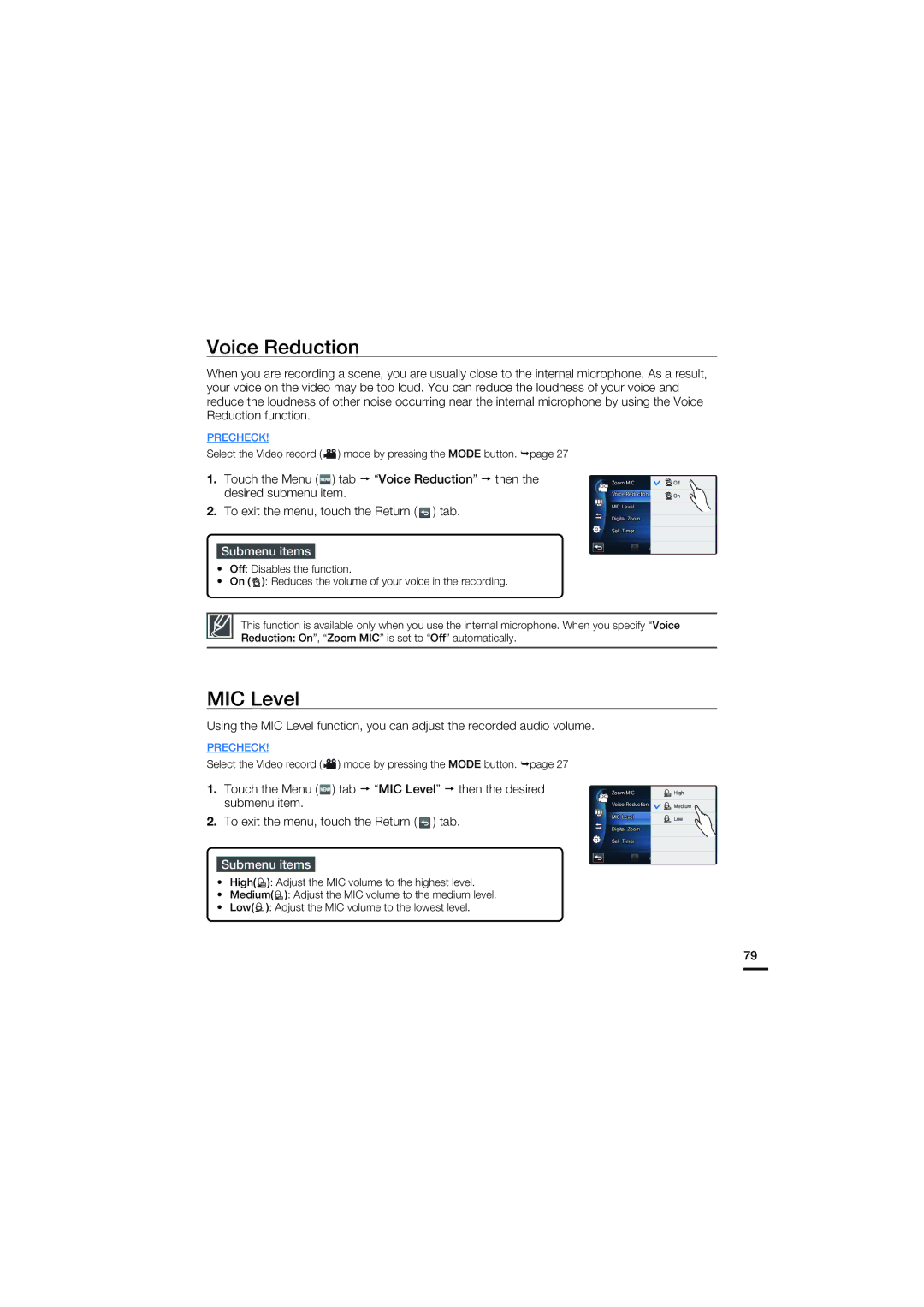 Samsung HMX-S15, HMX-S10, HMX-S16 user manual Voice Reduction, MIC Level 