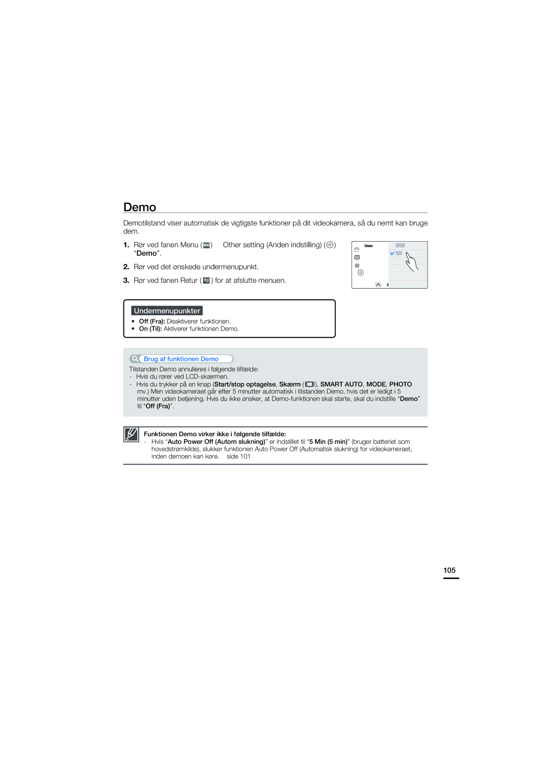 Samsung HMX-S10BP/EDC manual Demo, 105 