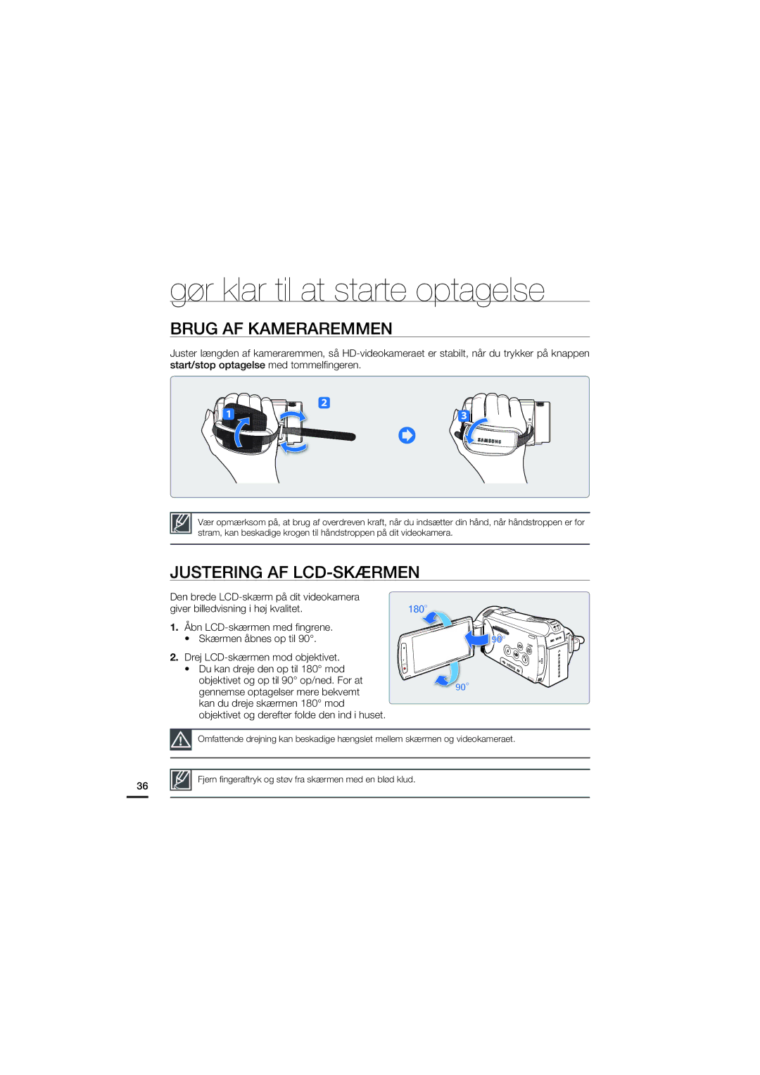 Samsung HMX-S10BP/EDC manual Brug AF Kameraremmen, Justering AF LCD-SKÆRMEN 