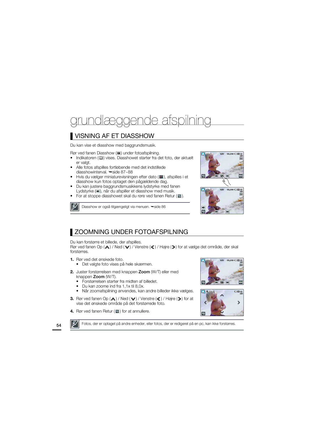 Samsung HMX-S10BP/EDC manual For at stoppe diasshowet skal du røre ved fanen Retur 