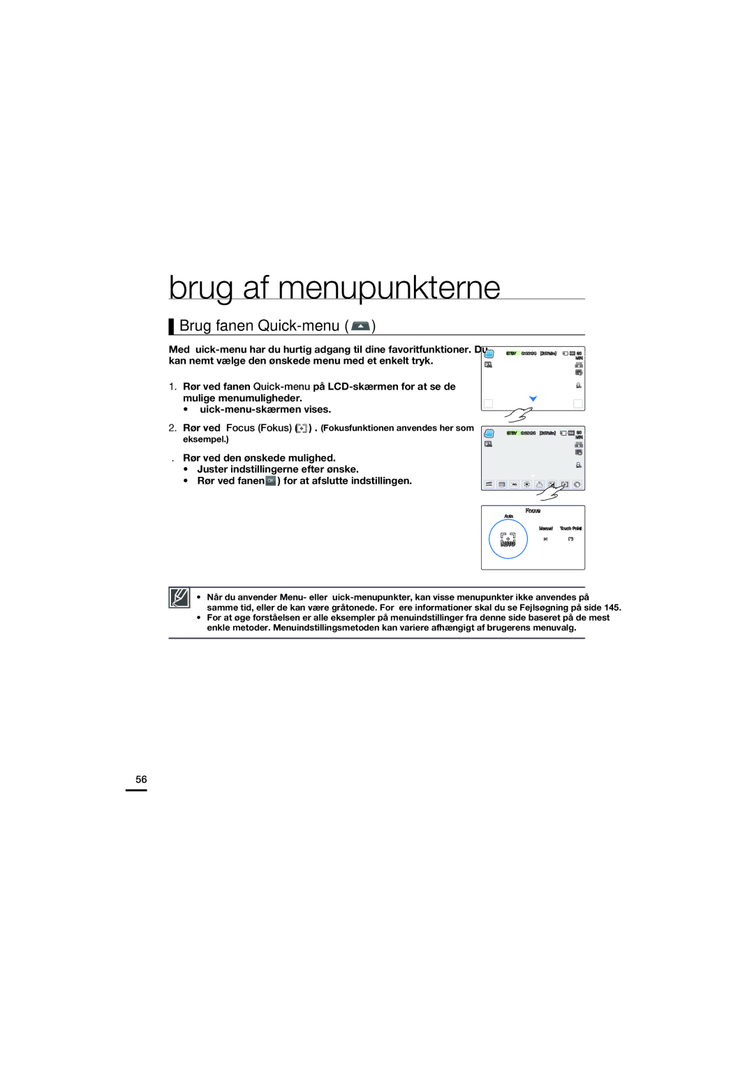 Samsung HMX-S10BP/EDC manual Brug fanen Quick-menu 