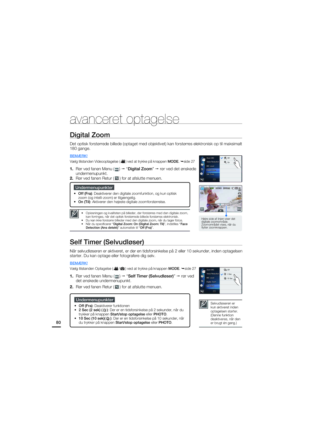 Samsung HMX-S10BP/EDC manual Digital Zoom, Self Timer Selvudløser 
