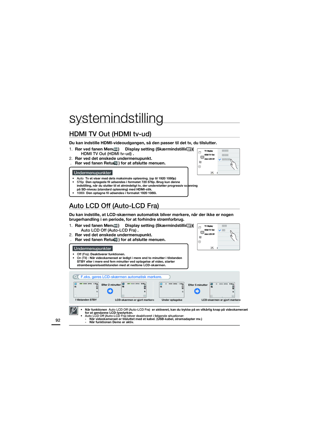 Samsung HMX-S10BP/EDC manual Hdmi TV Out Hdmi tv-ud, Auto LCD Off Auto-LCD Fra 